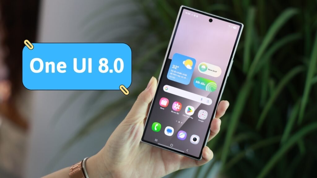 Infográfico passo a passo para verificar elegibilidade ao One UI 8 em celular Samsung.