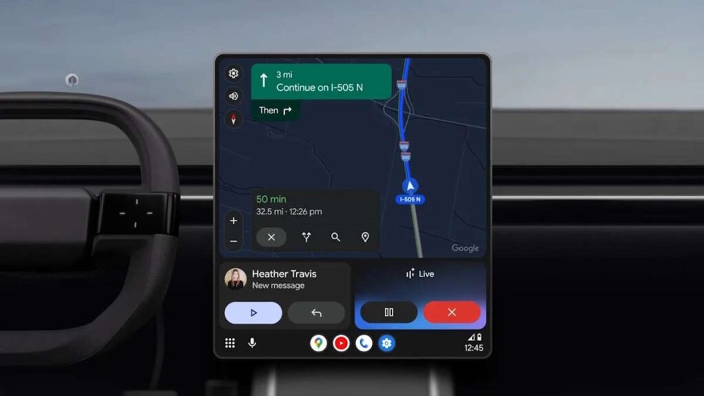 Interface do Google Gemini no Android Auto 2025 mostrando comandos de voz contextuais